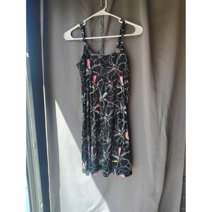 Roxy Women Black Floral Smocked Back Empire Waist Spaghetti Strap Mini Dress S
